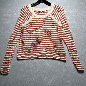 LOFT Outlet Lounge Red Striped Chunky Knit Pullover Sweater Womens XS
